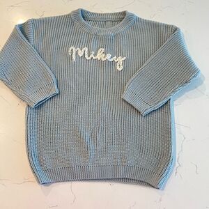 Blue gray  Knit Sweater personalized Mikey size 4T